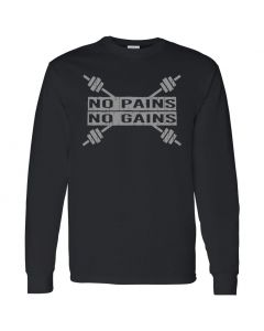 No Pains No Gains Mens Casual Black Long Sleeve Shirts