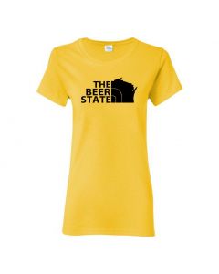 The Beer State Wisconsin Womens T-Shirts-Yellow-Womens Large
