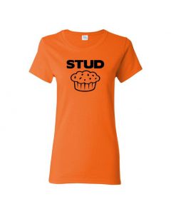 Stud Muffin Womens T-Shirts-Orange-Womens Large