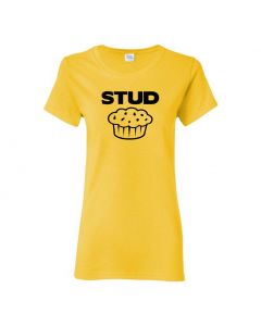 Stud Muffin Womens T-Shirts-Yellow-Womens Large
