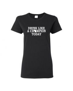Drink Like A Champion Today Wisconsin Womens T-Shirts-Black-Womens Large