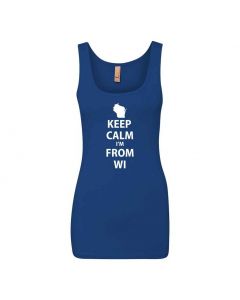 Keep Calm Im From Wisconsin Graphic Clothing - Women's Tank Top - Blue
