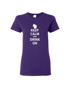 Keep Calm And Drink On Wisconsin Womens T-Shirts-Purple-Womens Large