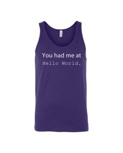 You Had Me At Hello World Graphic Clothing - Men's Tank Top - Purple 