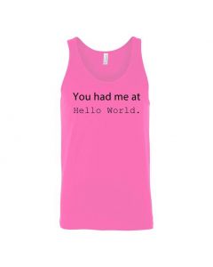 You Had Me At Hello World Graphic Clothing - Men's Tank Top - Pink