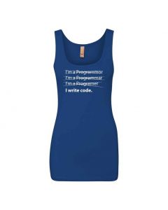 I Write Code Graphic Clothing - Women's Tank Top - Blue