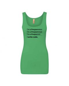 I Write Code Graphic Clothing - Women's Tank Top - Green