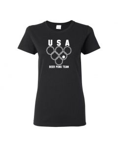 USA Beer Pong Team Womens T-Shirts-Black-Womens Large