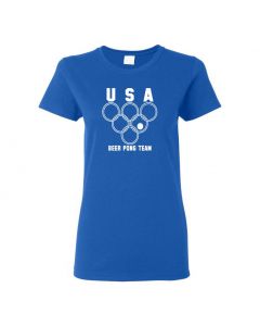 USA Beer Pong Team Womens T-Shirts-Blue-Womens Large