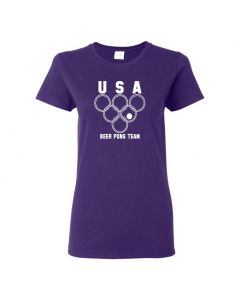 USA Beer Pong Team Womens T-Shirts-Purple-Womens Large