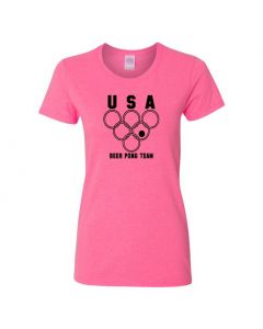 USA Beer Pong Team Womens T-Shirts-Pink-Womens Large