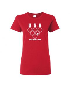 USA Beer Pong Team Womens T-Shirts-Red-Womens Large
