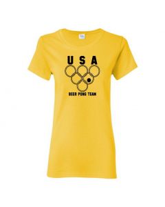 USA Beer Pong Team Womens T-Shirts-Yellow-Womens Large