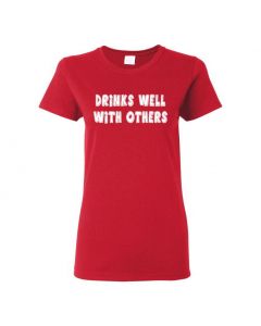 Drinks Well With Others Womens T-Shirts-Red-Womens Large