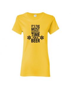 It's The Most Wonderful Time For A Beer Womens T-Shirts-Yellow-Womens Large