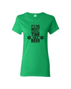 It's The Most Wonderful Time For A Beer Womens T-Shirts-Green-Womens Large