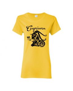 Capricorn Horoscope Womens T-Shirts-Yellow-Womens Large