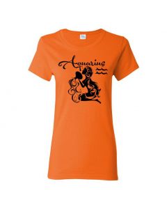 Aquarius Horoscope Womens T-Shirts-Orange-Womens Large