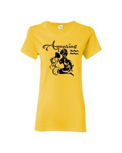 Aquarius Horoscope Womens T-Shirts-Yellow-Womens Large