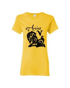 Aries Horoscope Womens T-Shirts-Yellow-Womens Large