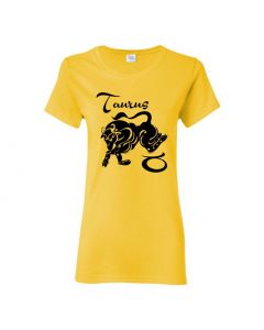 Taurus Horoscope Womens T-Shirts-Yellow-Womens Large