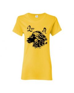 Leo Horoscope Womens T-Shirts-Yellow-Womens Large