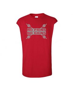 No Pains No Gains Mens Cut Off T-Shirts-Red-Large