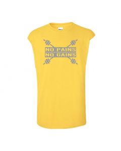 No Pains No Gains Mens Cut Off T-Shirts-Yellow-Large