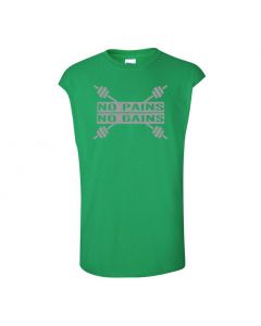 No Pains No Gains Mens Cut Off T-Shirts-Green-Large