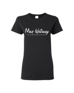 Malt Whiskey, The Happiest Drink On Earth Womens T-Shirts-Black-Womens Large