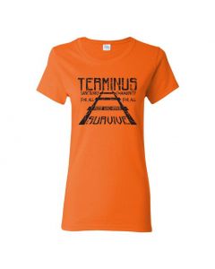 Terminus Those Who Arrive Survive - The Walking Dead Womens T-Shirts-Orange-Womens Large