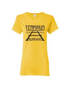 Terminus Those Who Arrive Survive - The Walking Dead Womens T-Shirts-Yellow-Womens Large
