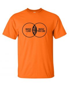 Music I Like Venn Diagram Graphic Clothing-T-Shirt-T-Orange