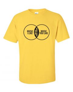 Music I Like Venn Diagram Graphic Clothing-T-Shirt-T-Yellow