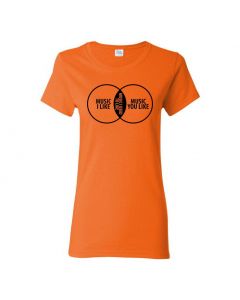 Music I Like Venn Diagram Womens T-Shirts-Orange-Womens Large