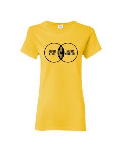 Music I Like Venn Diagram Womens T-Shirts-Yellow-Womens Large