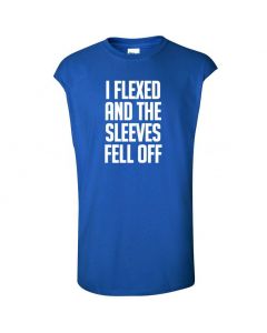 I Flexed And The Sleeves Fell Off Mens Cut Off T-Shirts-Blue-Large
