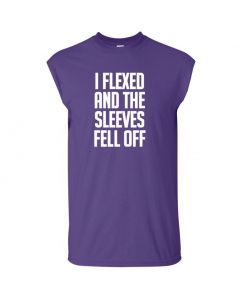 I Flexed And The Sleeves Fell Off Mens Cut Off T-Shirts-Purple-Large