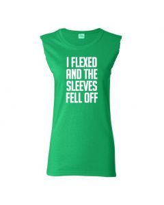 I Flexed And The Sleeves Fell Off Womens Cut Off T-Shirts-Green-Womens Large