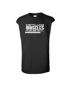 Installing Muscles, Please Wait Mens Cut Off T-Shirts-Black-2X-Large