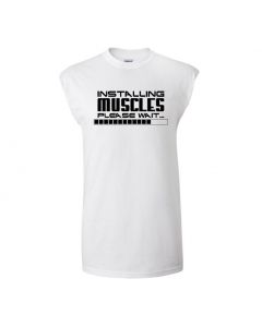 Installing Muscles, Please Wait Mens Cut Off T-Shirts-White-Large