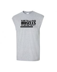 Installing Muscles, Please Wait Mens Cut Off T-Shirts-Gray-Large