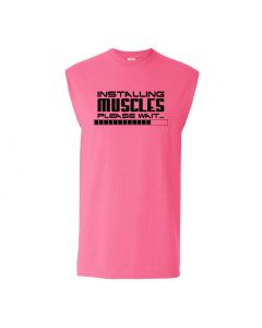 Installing Muscles, Please Wait Mens Cut Off T-Shirts-Pink-Large