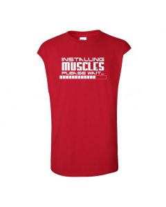 Installing Muscles, Please Wait Mens Cut Off T-Shirts-Red-Large