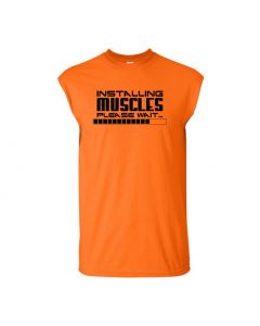 Installing Muscles, Please Wait Mens Cut Off T-Shirts-Orange-Large
