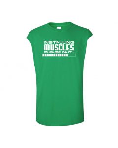 Installing Muscles, Please Wait Mens Cut Off T-Shirts-Green-Large