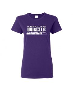 Installing Muscles, Please Wait... Womens T-Shirts-Purple-Womens Large