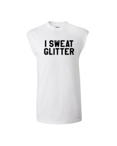 I Sweat Glitter Mens Cut Off T-Shirts-White-Large