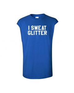 I Sweat Glitter Mens Cut Off T-Shirts-Blue-Large