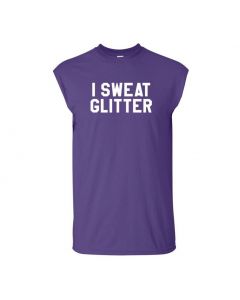 I Sweat Glitter Mens Cut Off T-Shirts-Purple-Large